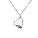 Silvertone   Aqua Luxury Crystal Heart Pendant Necklace