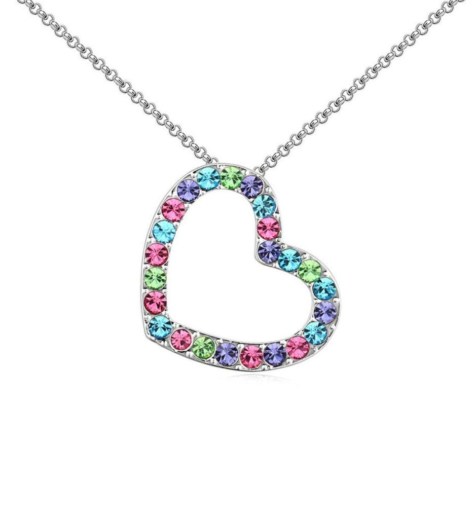 Mutli Colored Luxury Crystal Pave Heart Pendant Necklace