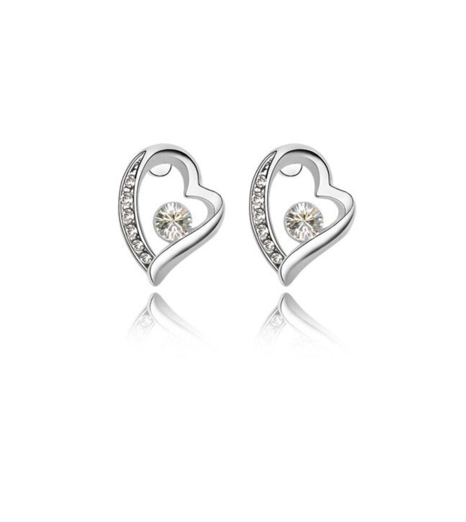 Silvertone   Clear Luxury Crystal Heart Stud Earrings