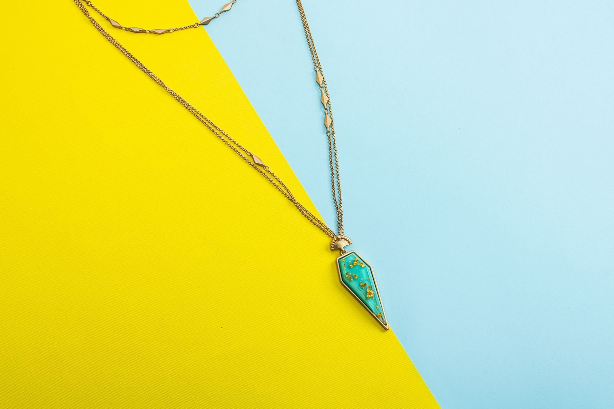 Gold flake turquoise pendant necklace - Don't Ask