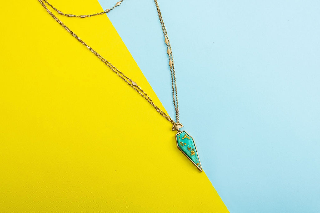 Gold flake turquoise pendant necklace - Don