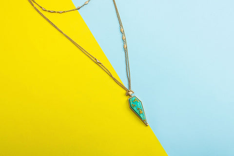 Gold flake turquoise pendant necklace - Don't AsK