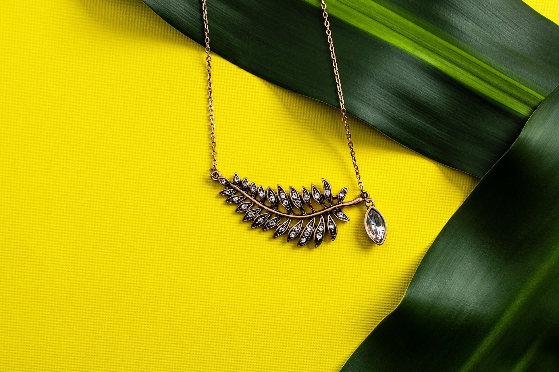 Leaf pendant with crystal accent - Don't Ask