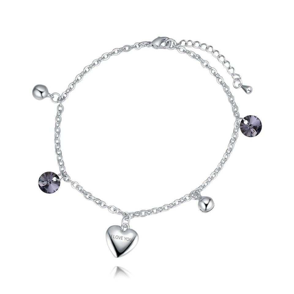 Silvernight Luxury Crystal   Silvertone Love You Heart Anklet