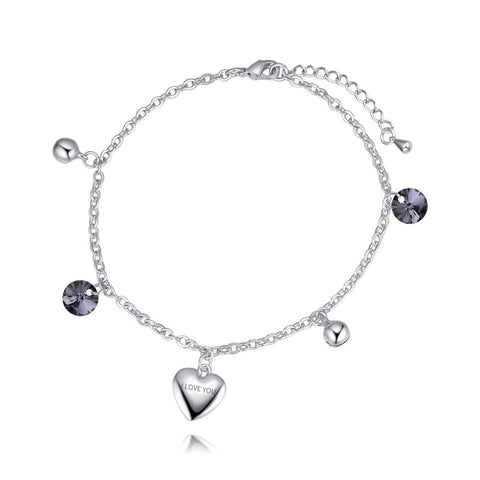 Silvernight Luxury Crystal   Silvertone Love You Heart Anklet