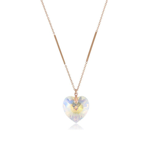 Goldtone & AB Luxury Crystal Heart Pendant Necklace