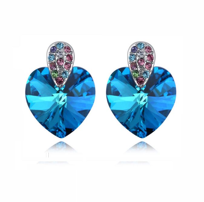 Bermuda Blue   Multi Colored Sawrovski Ccrystal Heart Stud Earrings