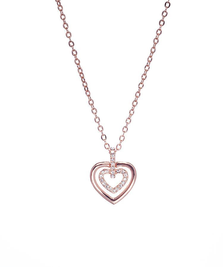 Rose Goldtone   Clear Luxury Crystal Double Heart Pendant Necklace