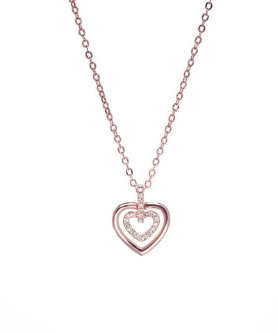 Rose Goldtone   Clear Luxury Crystal Double Heart Pendant Necklace