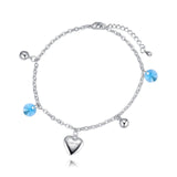 Aqua   Silvertone Heart Luxury Crystal Anklet