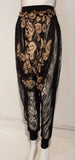pantalon sarouel dentelle noire et fleurs fil d'or 2  - ENVERS par Yves Jean Lacasse