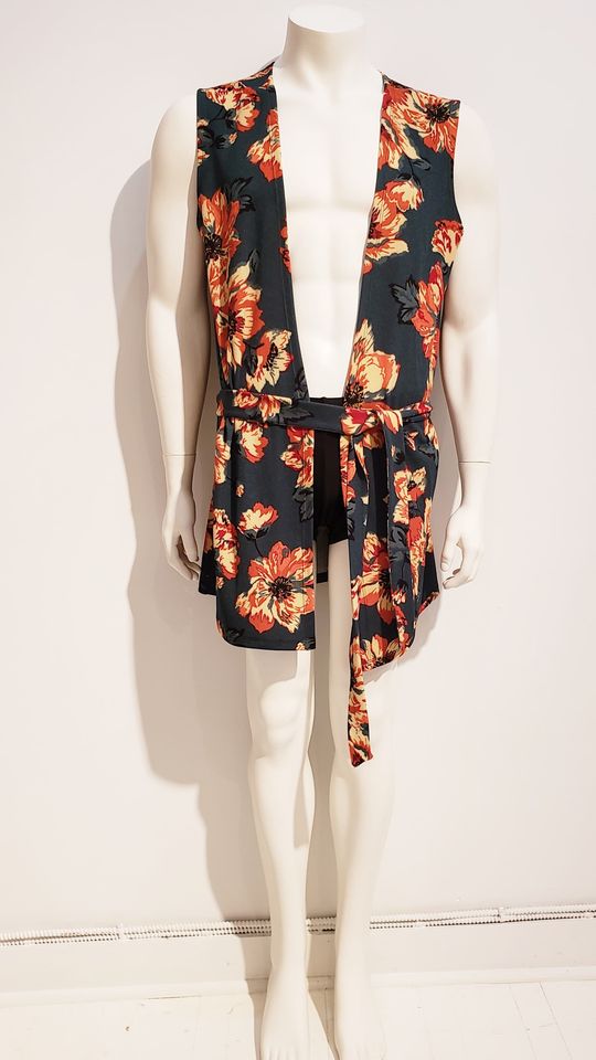 peignoir émeraude et fleurs oranges  - ENVERS par Yves Jean Lacasse