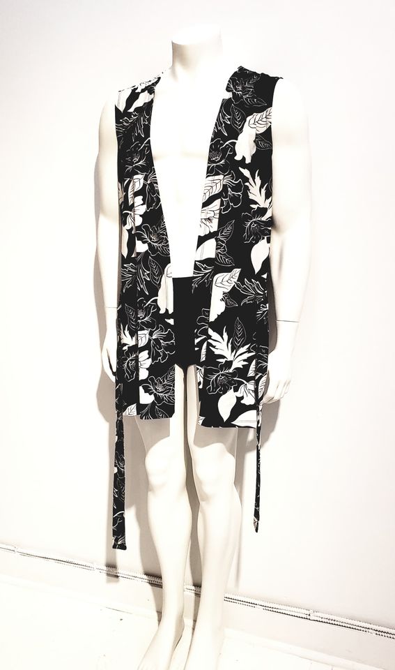 peignoir spandex noir et blanc fleurs  - ENVERS par Yves Jean Lacasse