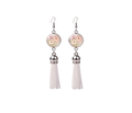White tassel earring with floral print - Don't Ask